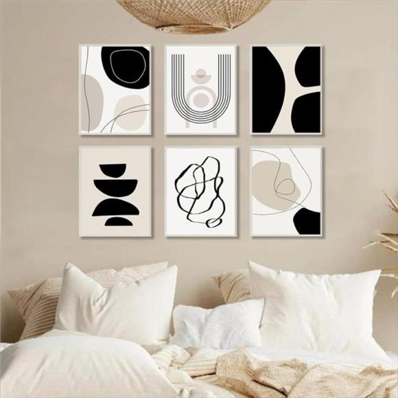 Abstract Boho Wall Art Prints Set of 6, Minimalist Geometric Boho Wall Art - Picture 2 of 7
